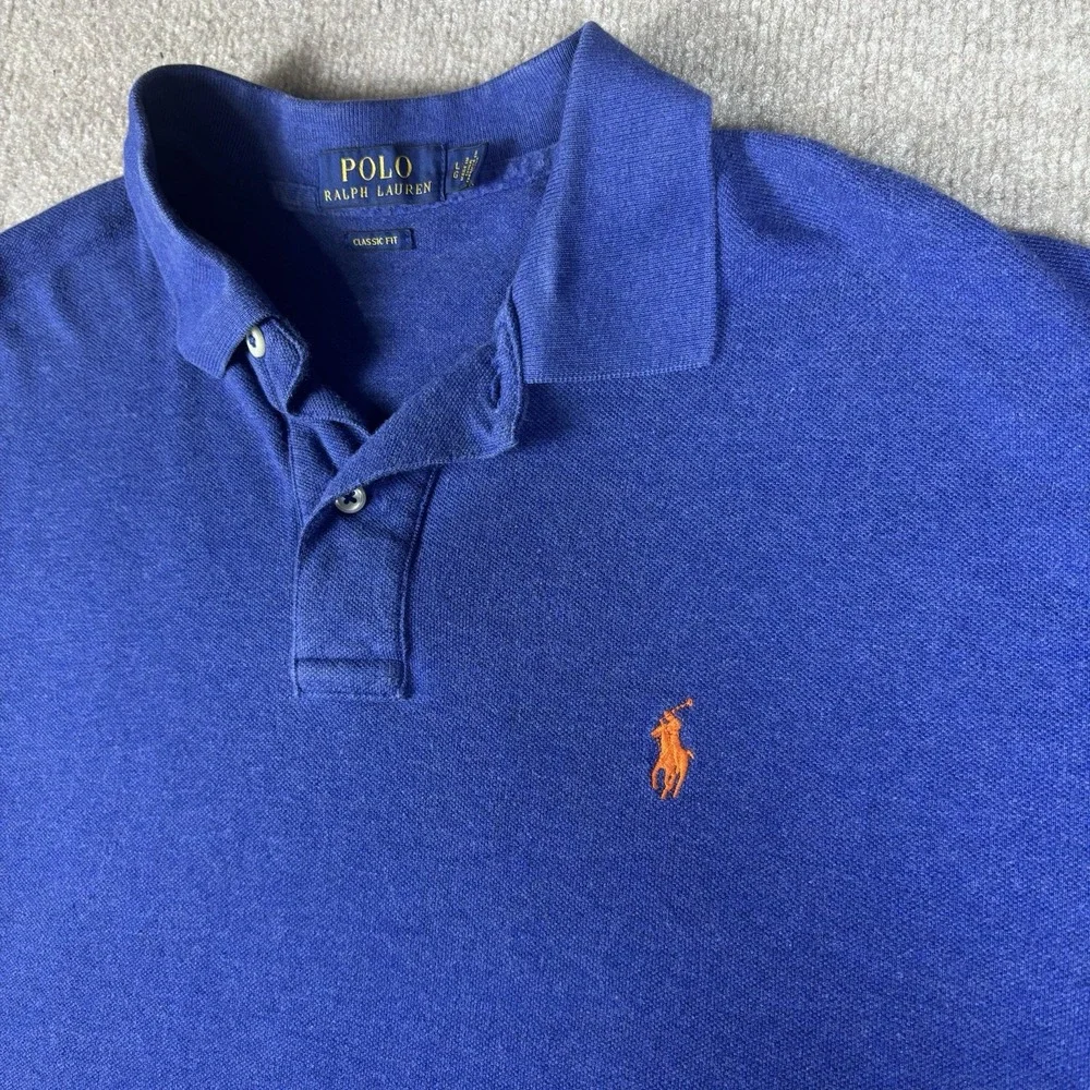 Polo Ralph Lauren Classic Fit Polo Shirt Men's Large Blue Orange Pony Cotton